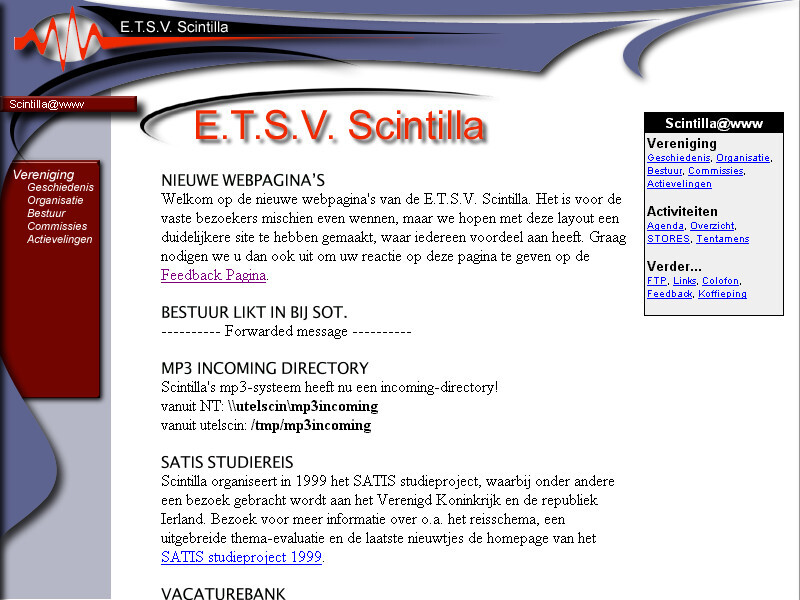 Final design concept of the Scintilla website from 1999 up to 2002 made by Jasper Jeroen Dik
