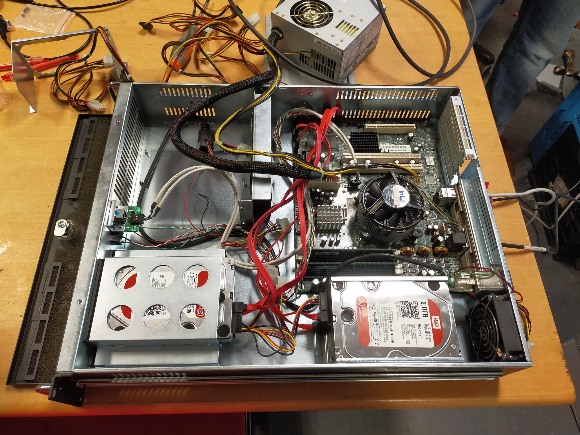 Benedictus during the maintenance in May, here still with its original power supply and motherboard.