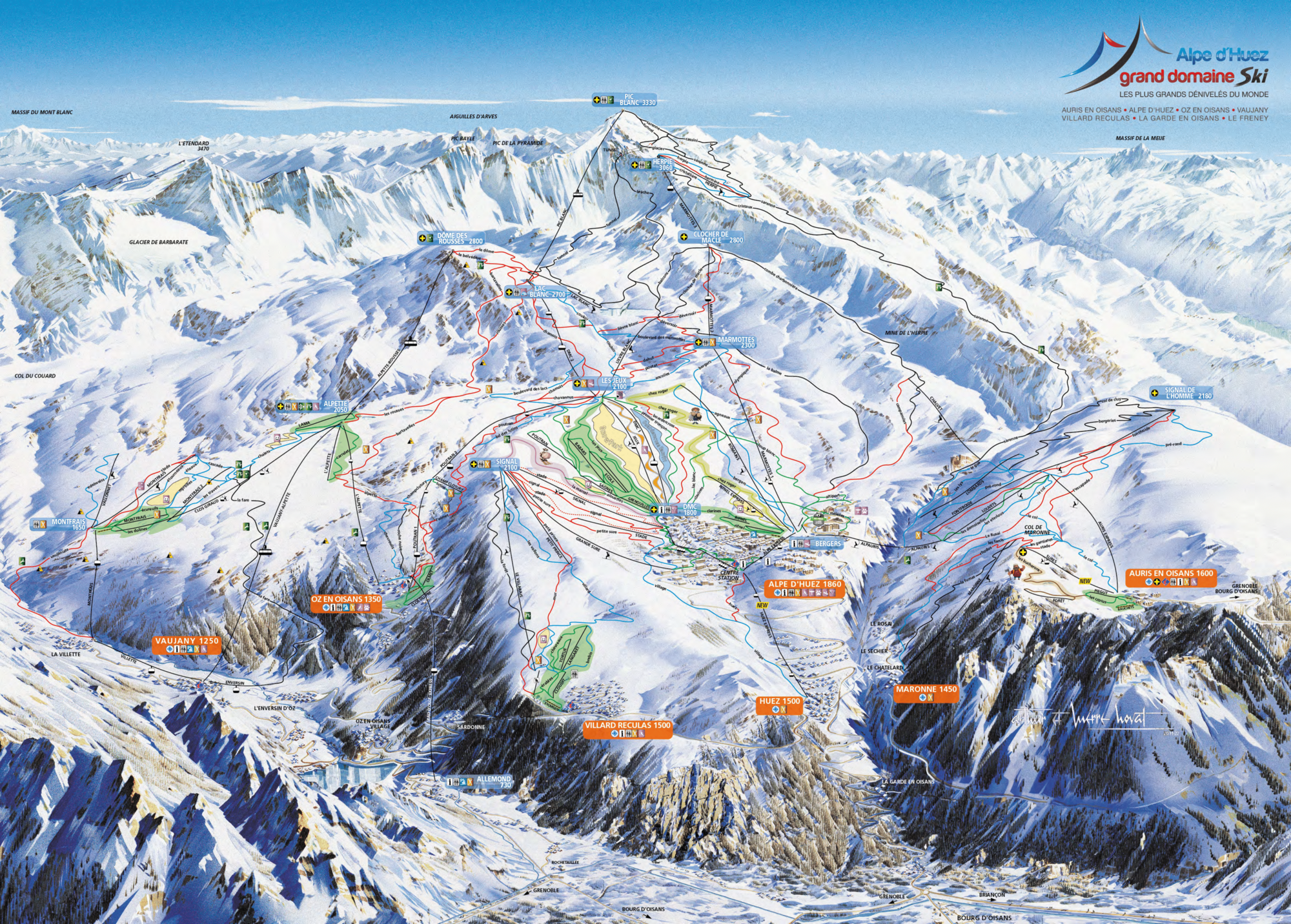 The slopes of the Alpe d&rsquo;Huez ski terrain