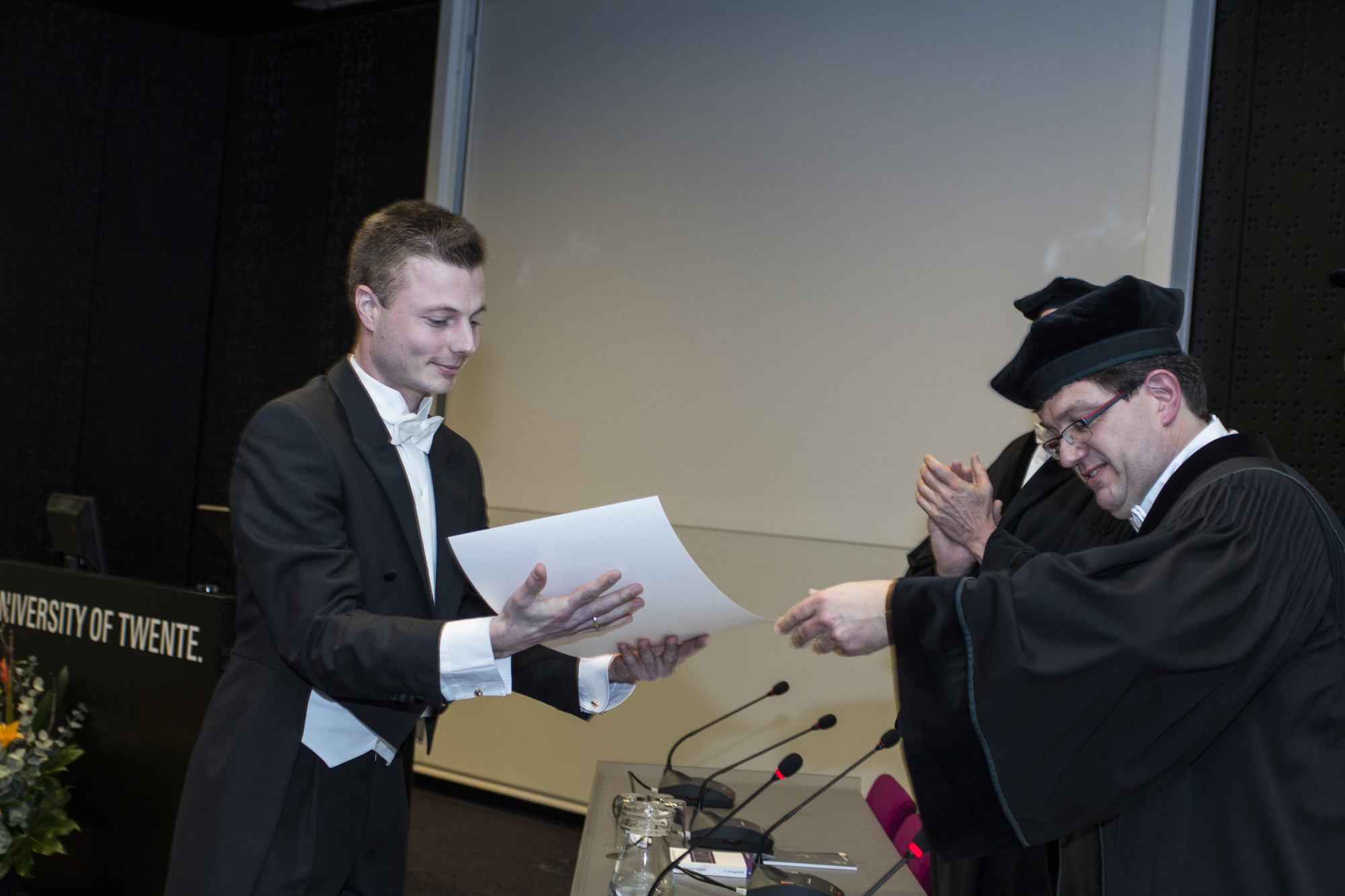 Figure 4: Receiving my PhD from prof. Gijs Krijnen